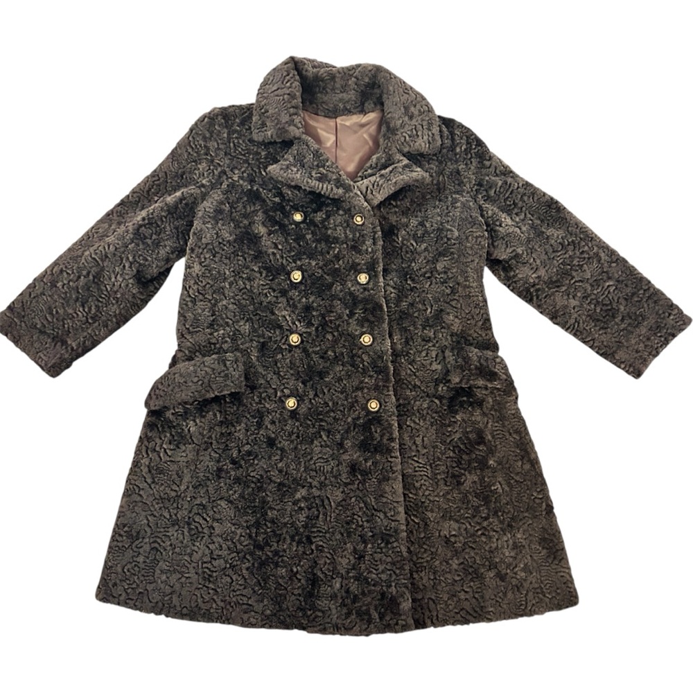Vintage 60s Faux Fur Coat Brown Size L USA Mad Men - Picture 2 of 13